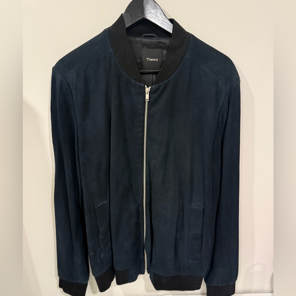 Theory Dark Suede Bomber Jacket